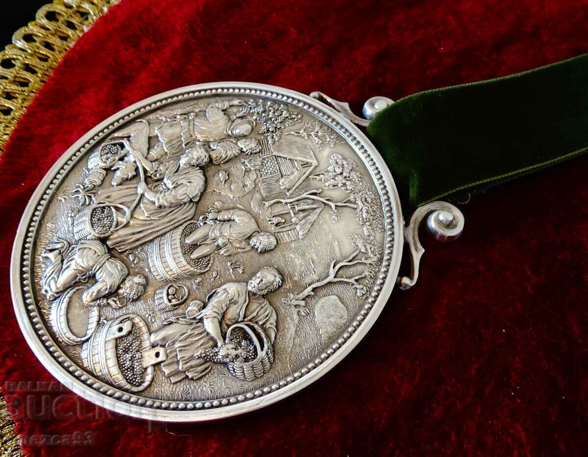 Auction Plaque, panel of pewter Grape Harvest by SkS Auction Plaque, panel of pewter Grape Harvest by SkS