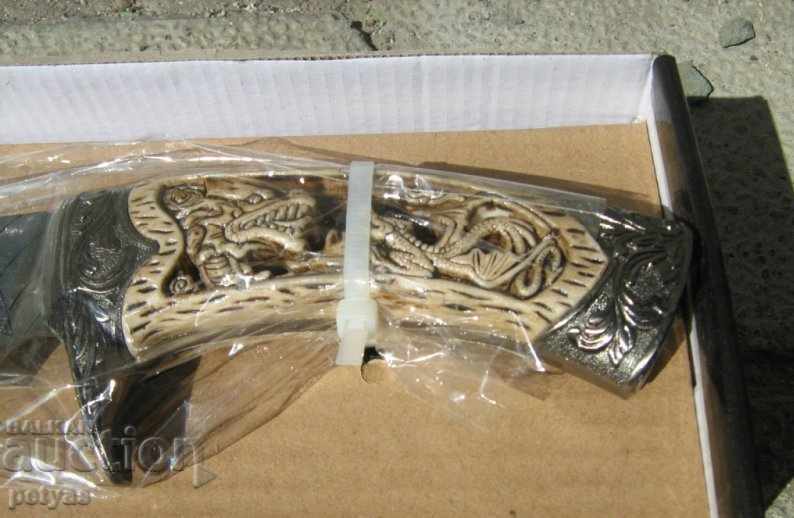 Auction Decorative knife with stand, engraved, WOLF Auction Decorative knife with stand, engraved, WOLF