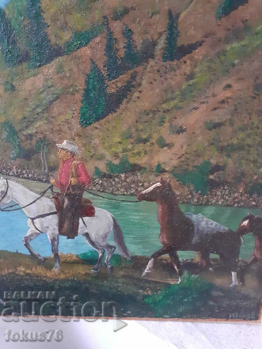 Auction Unique painting "The Horseman" oil on phaser art. Ivanov Auction Unique painting "The Horseman" oil on phaser art. Ivanov