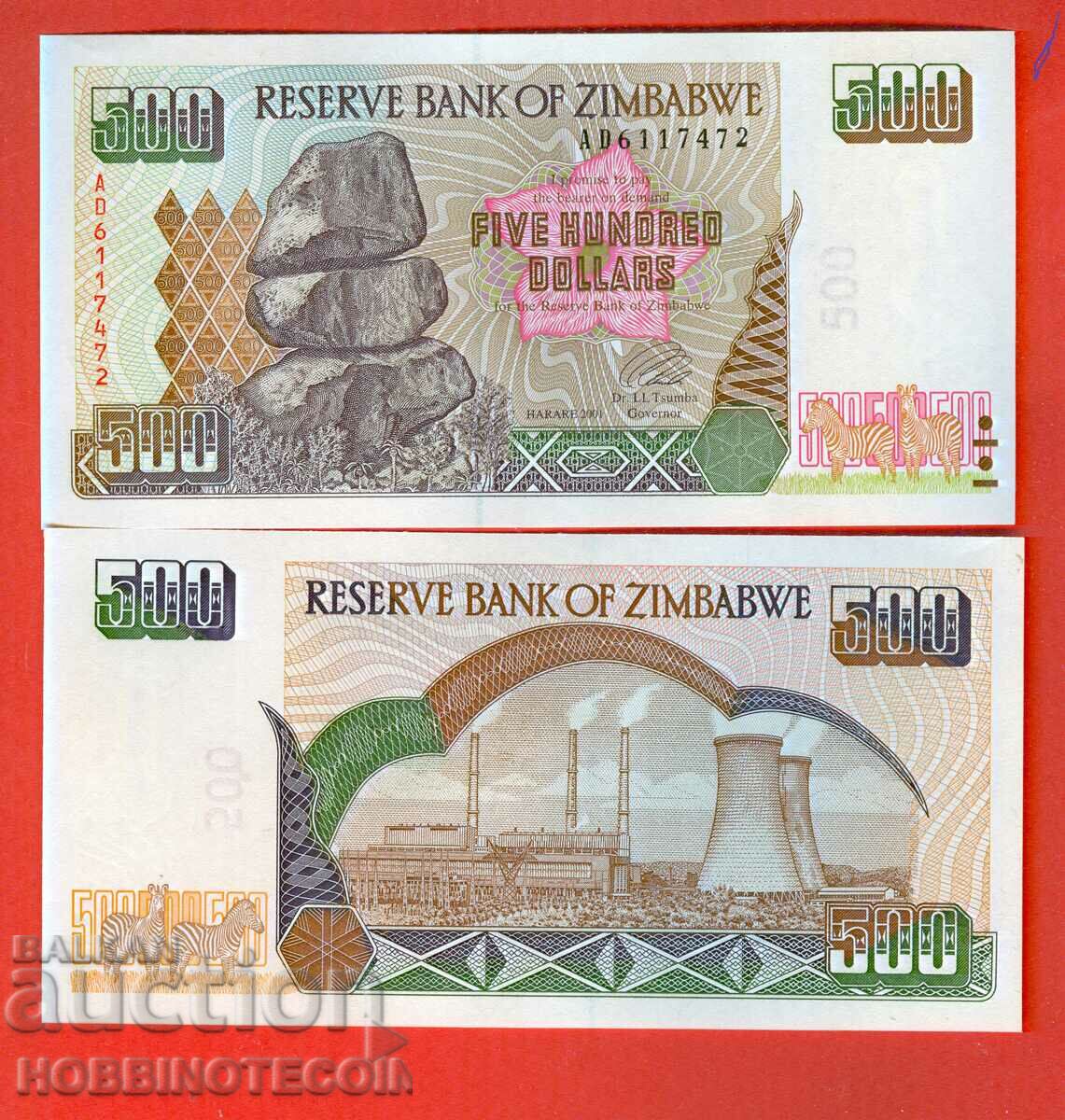 ZIMBABWE ZIMBABWE emisiune de 500 USD - emisiune 2001 NOU UNC