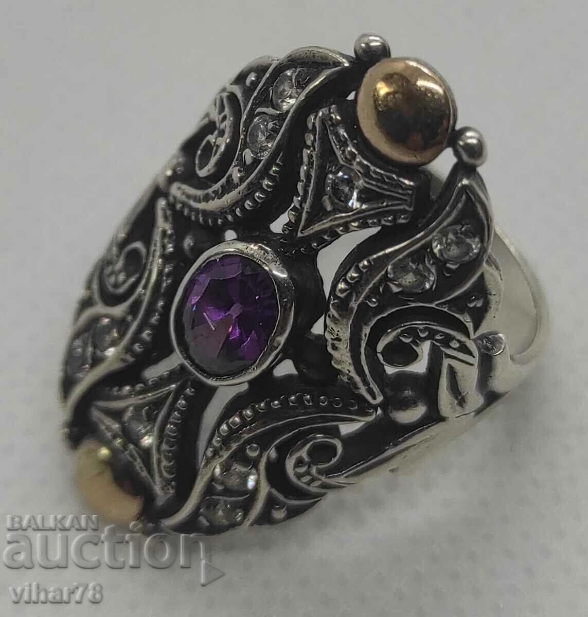 VERY BEAUTIFUL SILVER WOMEN'S RING WITH AMETHYST AND GOLD with price 299.99 BGN | € 153.38