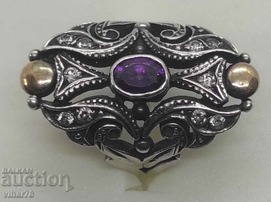 Auction  VERY BEAUTIFUL SILVER WOMEN'S RING WITH AMETHYST AND GOLD