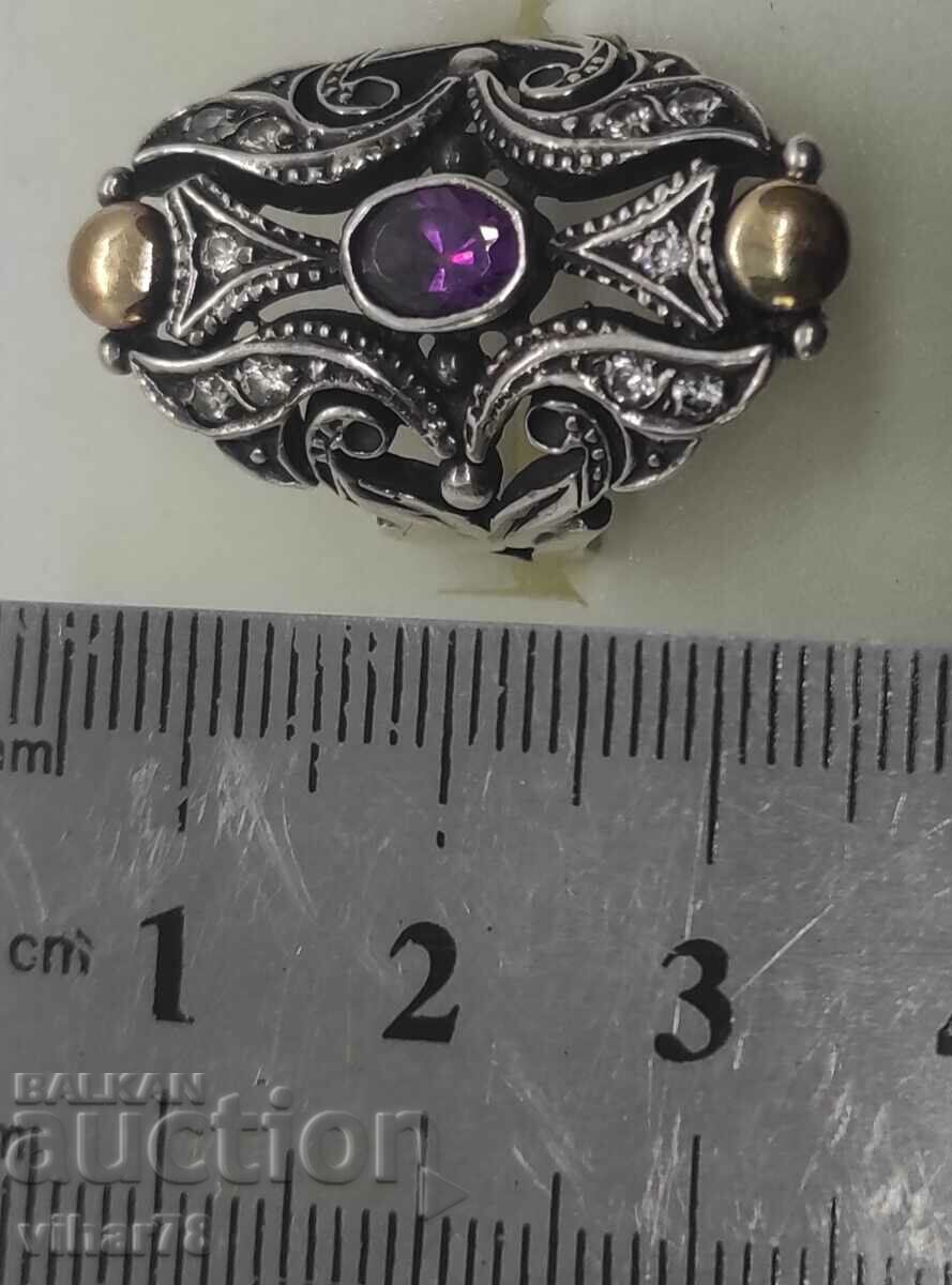 Delivery of VERY BEAUTIFUL SILVER WOMEN'S RING WITH AMETHYST AND GOLD