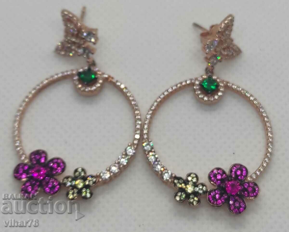 Beautiful silver earrings with gold plating and rubies - 6 Beautiful silver earrings with gold plating and rubies - 6