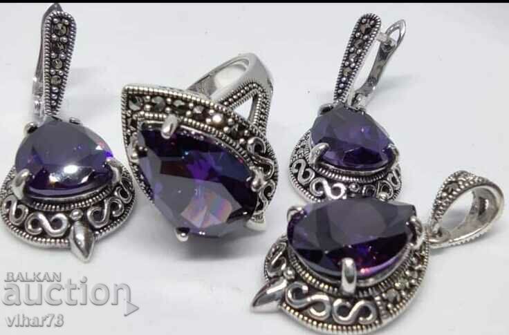 Delivery of Very beautiful set of earrings, pendant and ring with zircon Delivery of Very beautiful set of earrings, pendant and ring with zircon