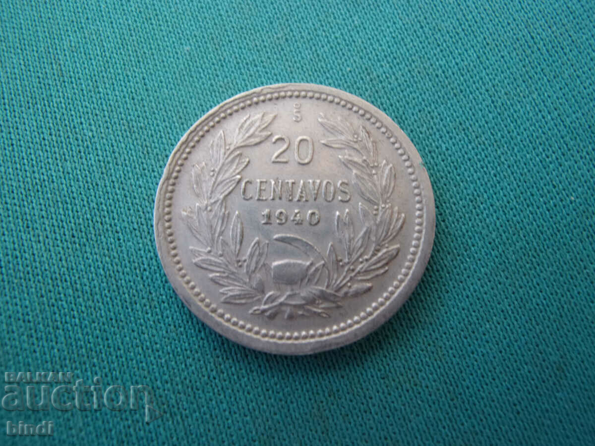 Chile 20 Centavos 1940 Rare