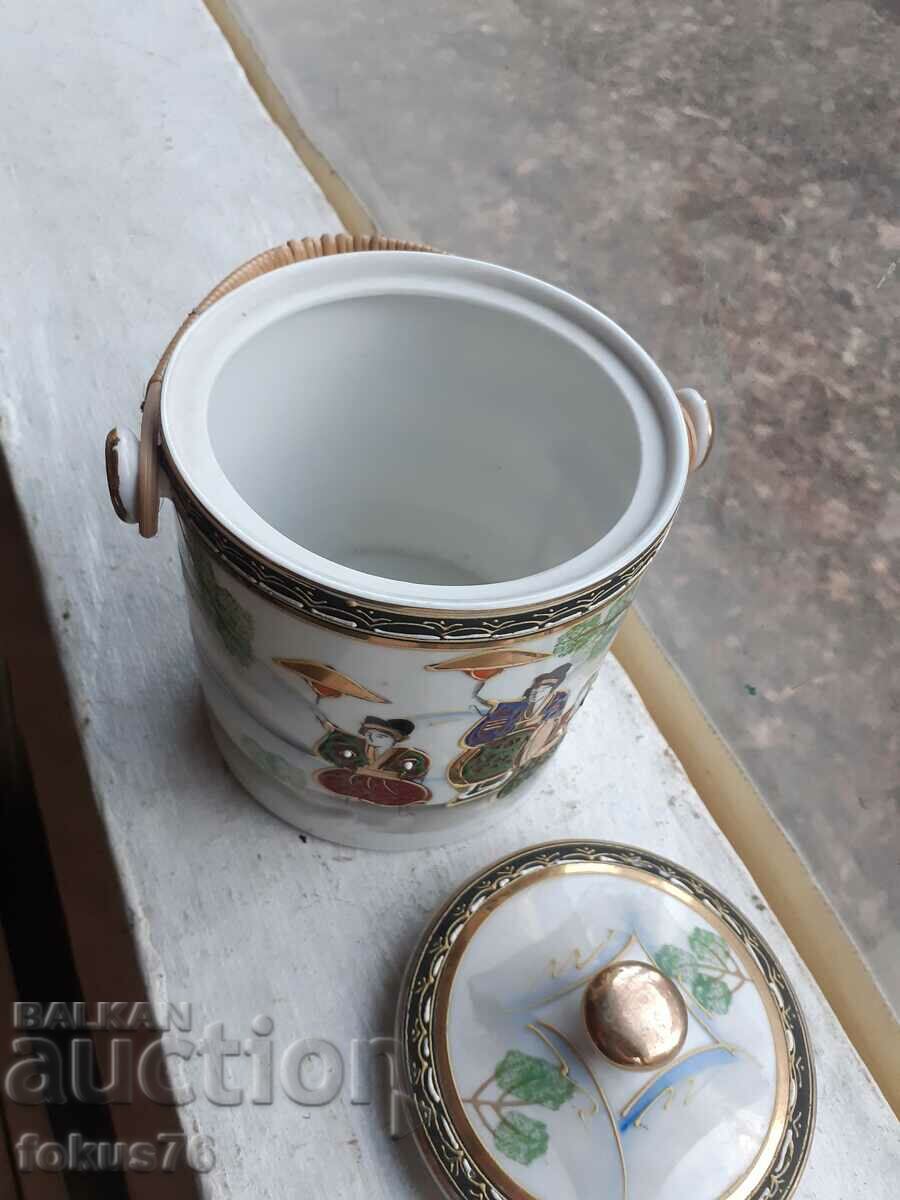 Old Japanese thick gilt porcelain candy jar - 5 Old Japanese thick gilt porcelain candy jar - 5