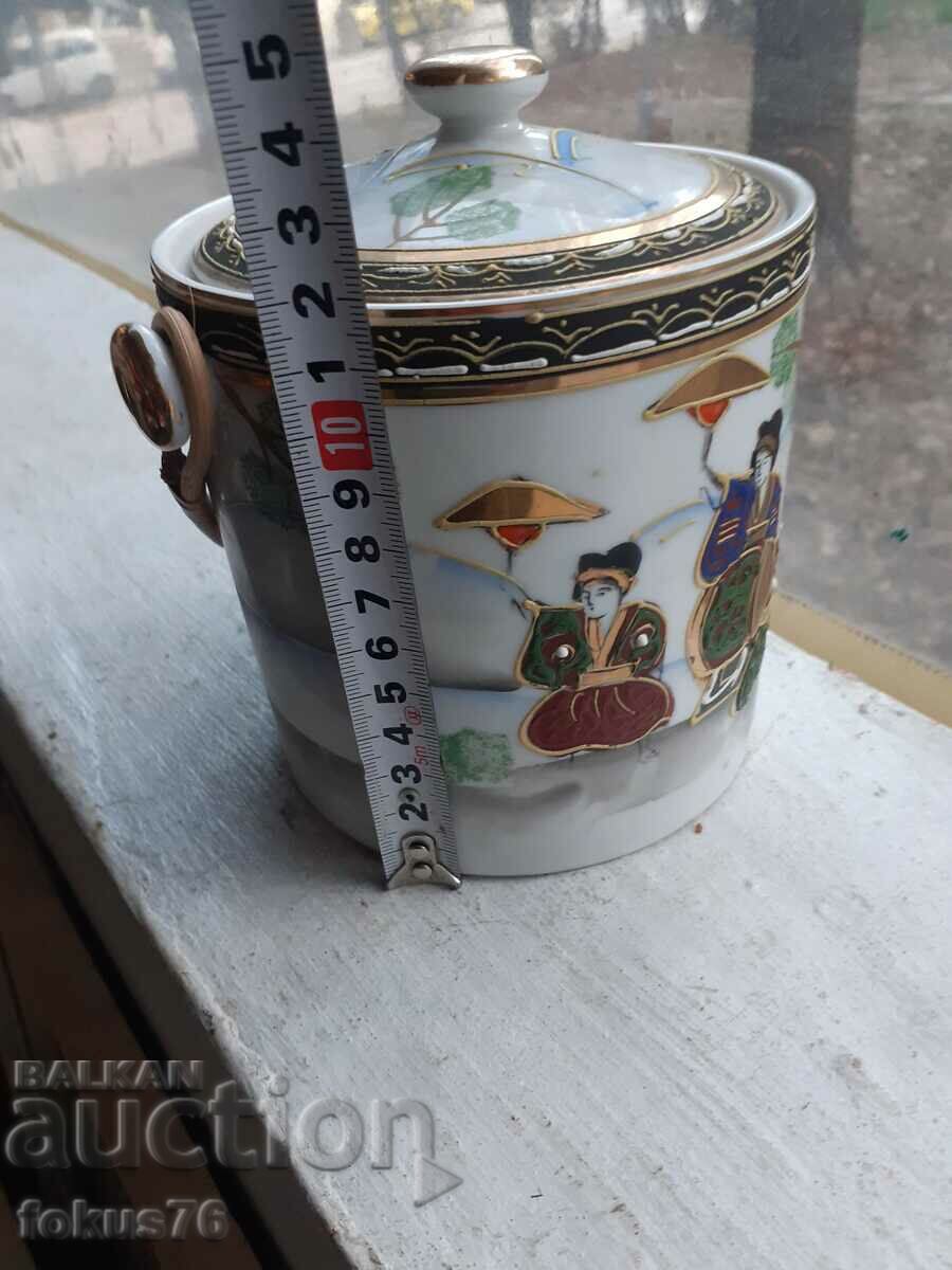 Old Japanese thick gilt porcelain candy jar - 7 Old Japanese thick gilt porcelain candy jar - 7