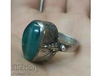 Silver Ring with Natural Agate or Green Onyx