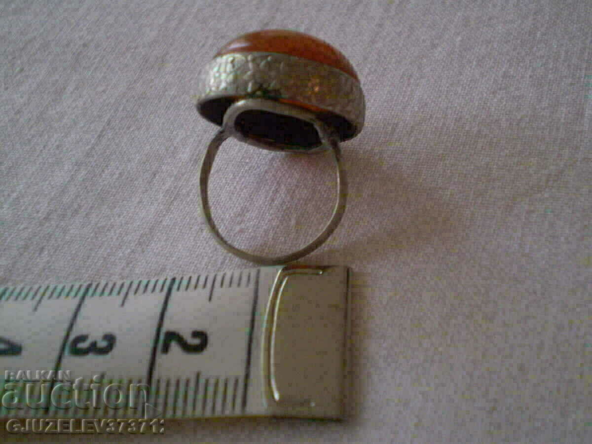 Auction Old silver ring with natural Amber Auction Old silver ring with natural Amber