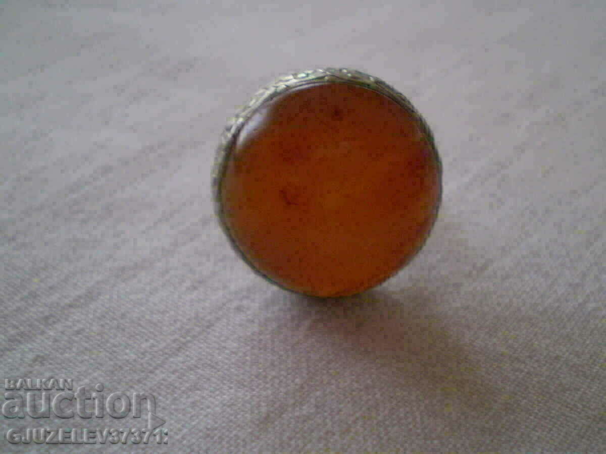 Old silver ring with natural Amber - 5 Old silver ring with natural Amber - 5