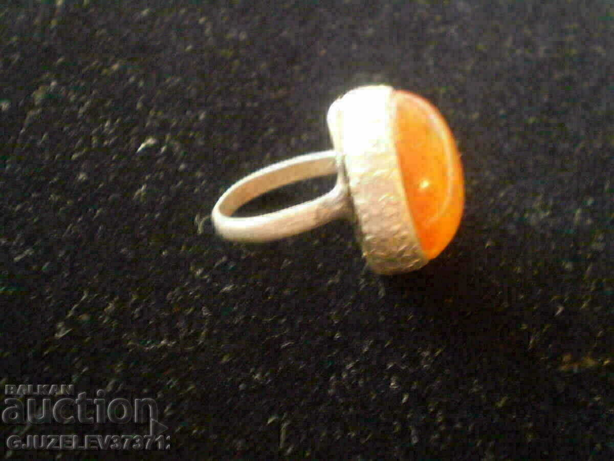 Old silver ring with natural Amber - 6 Old silver ring with natural Amber - 6