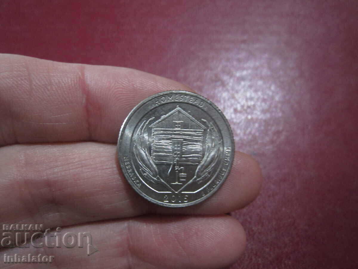 2015 год 25 цента Хомстед Небраска буква Р