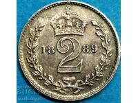 Великобритания 2 пенса 1889 Маунди Виктория сребро - RR
