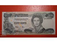 Bancnota 1/2 dolar Bahamas 1974.