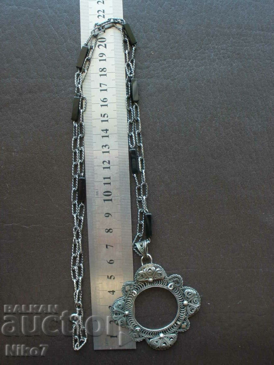 Antique silver medallion, necklace, necklace. - 7