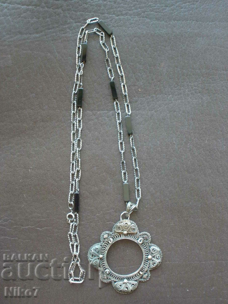 Antique silver medallion, necklace, necklace.