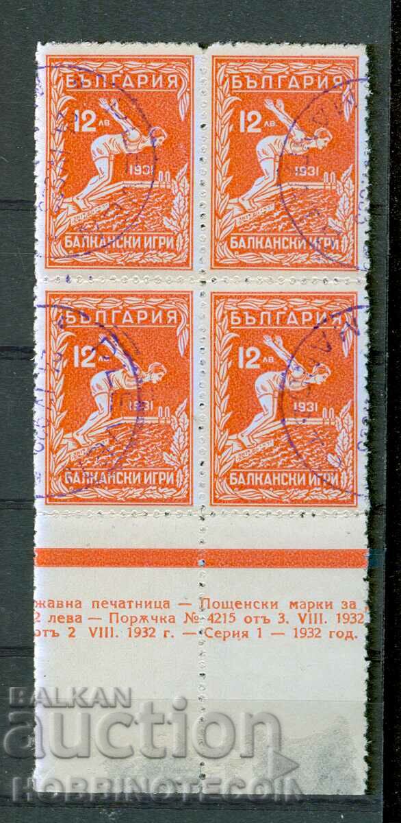 2 ΙΙ ΒΑΛΚΑΝΙΚΟΙ ΑΓΩΝΕΣ ΔΕΥΤΕΡΟΣ ΒΑΛΚΑΝΙΑΔΟΣ 4 x 12 λέβα 1933 γραμματόσημο
