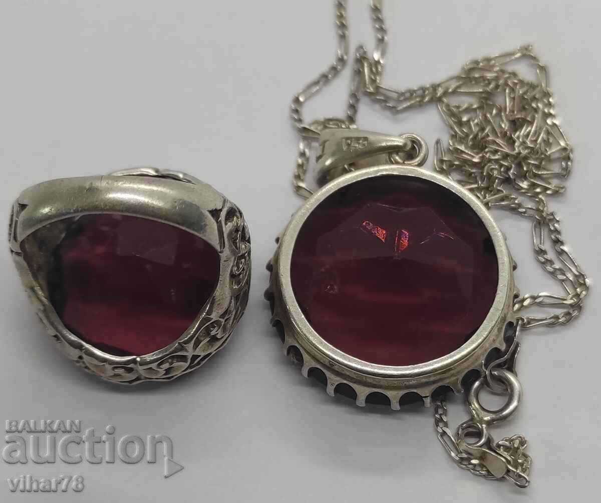 Silver set Ring with Pendant - 7 Silver set Ring with Pendant - 7