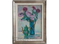 NEVENA DIMITROVA 1927 Still Life with Dahlias 1970s