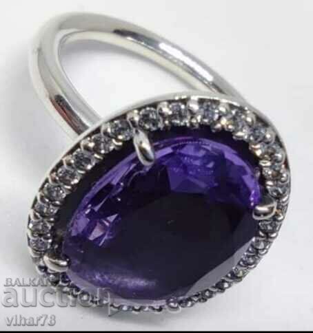 Very beautiful silver ring with amethyst - 6 Very beautiful silver ring with amethyst - 6