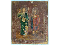 secolul al 19-lea! Icoana Rusă a Sfântului Grigorie Teologul și a Sfintei Barbara