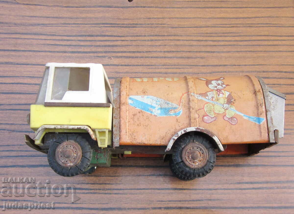 стара метална ламаринена играчка боклукчийски камион