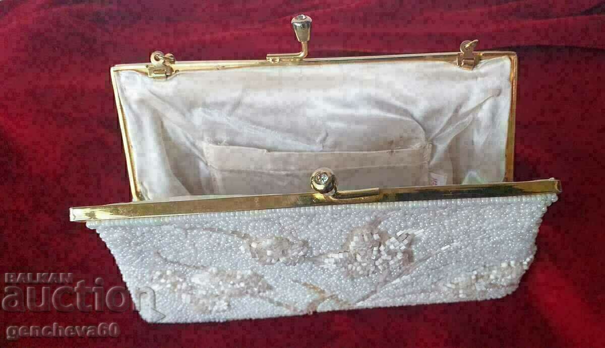 VINTAGE formal bag with white beads - 5