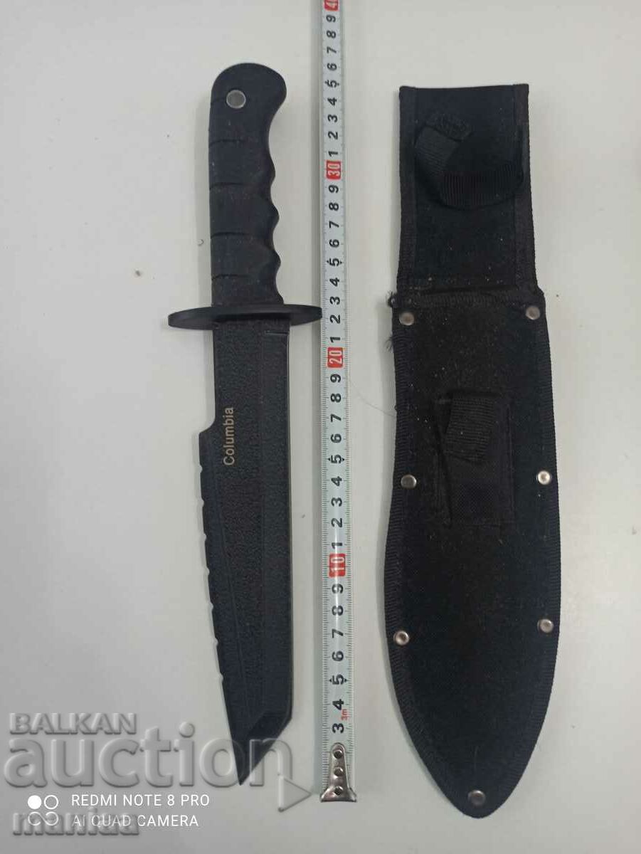 Hunting knife with fixed blade and sharpener