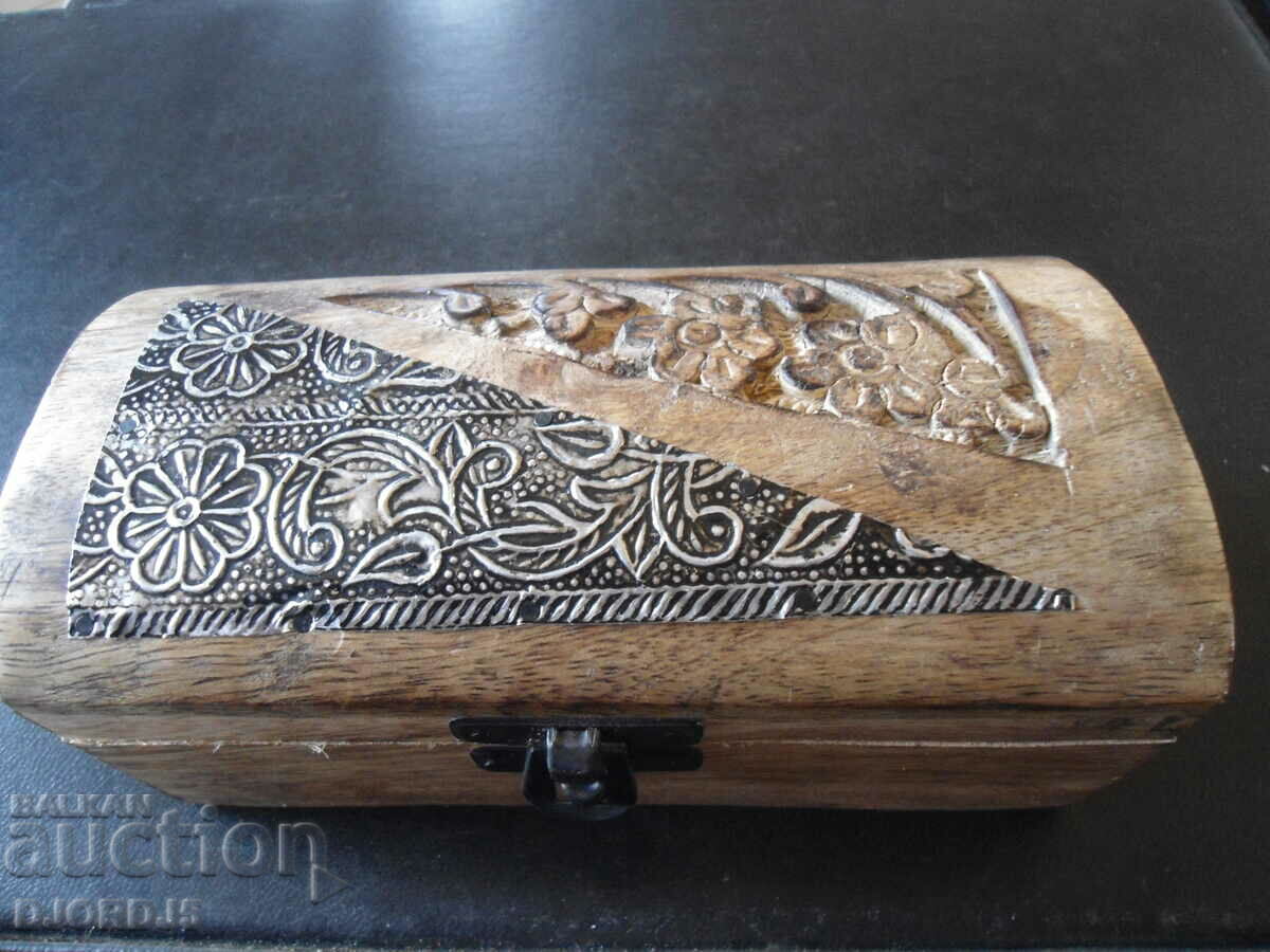 Old wooden box, carving, fittings