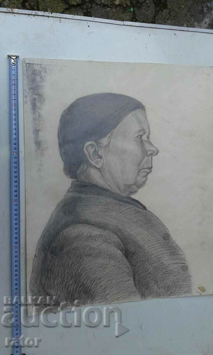Стара голяма майсторска рисунка с молив