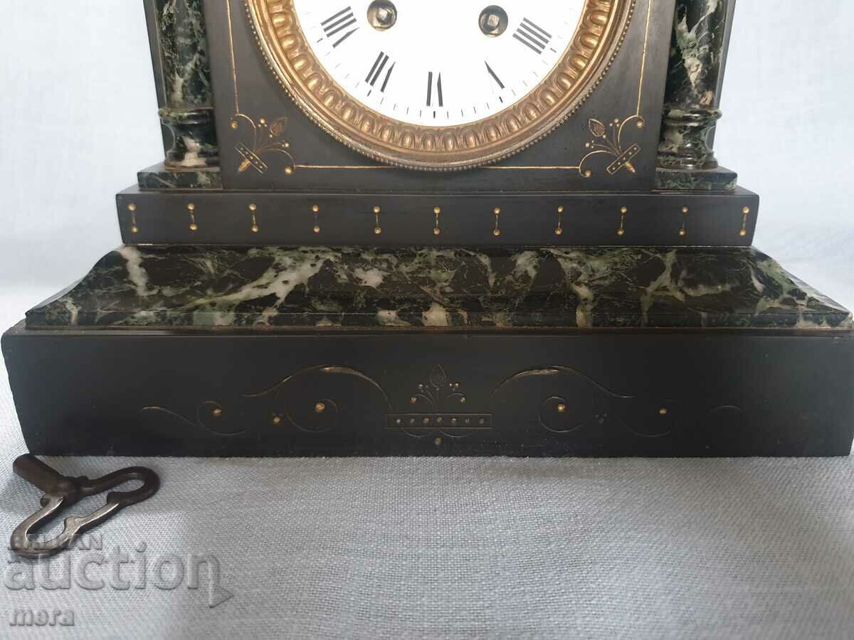 Beautiful antique marble mantel clock - 5