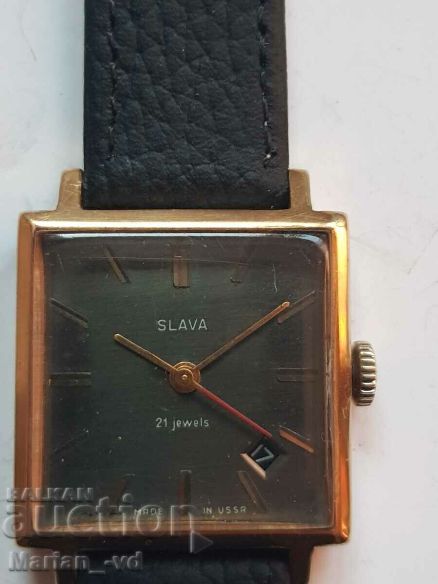 Slava gold-plated men's mechanical watch (21jewels) - 5