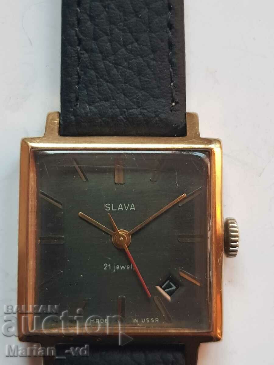 Slava gold-plated men's mechanical watch (21jewels) - 6