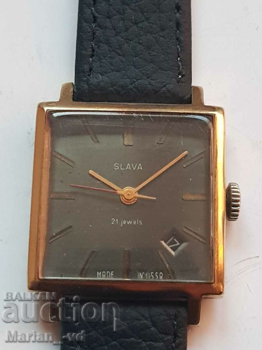 Slava gold-plated men's mechanical watch (21jewels)