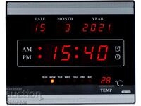 Digital LED clock with alarm, calendar and temperature
