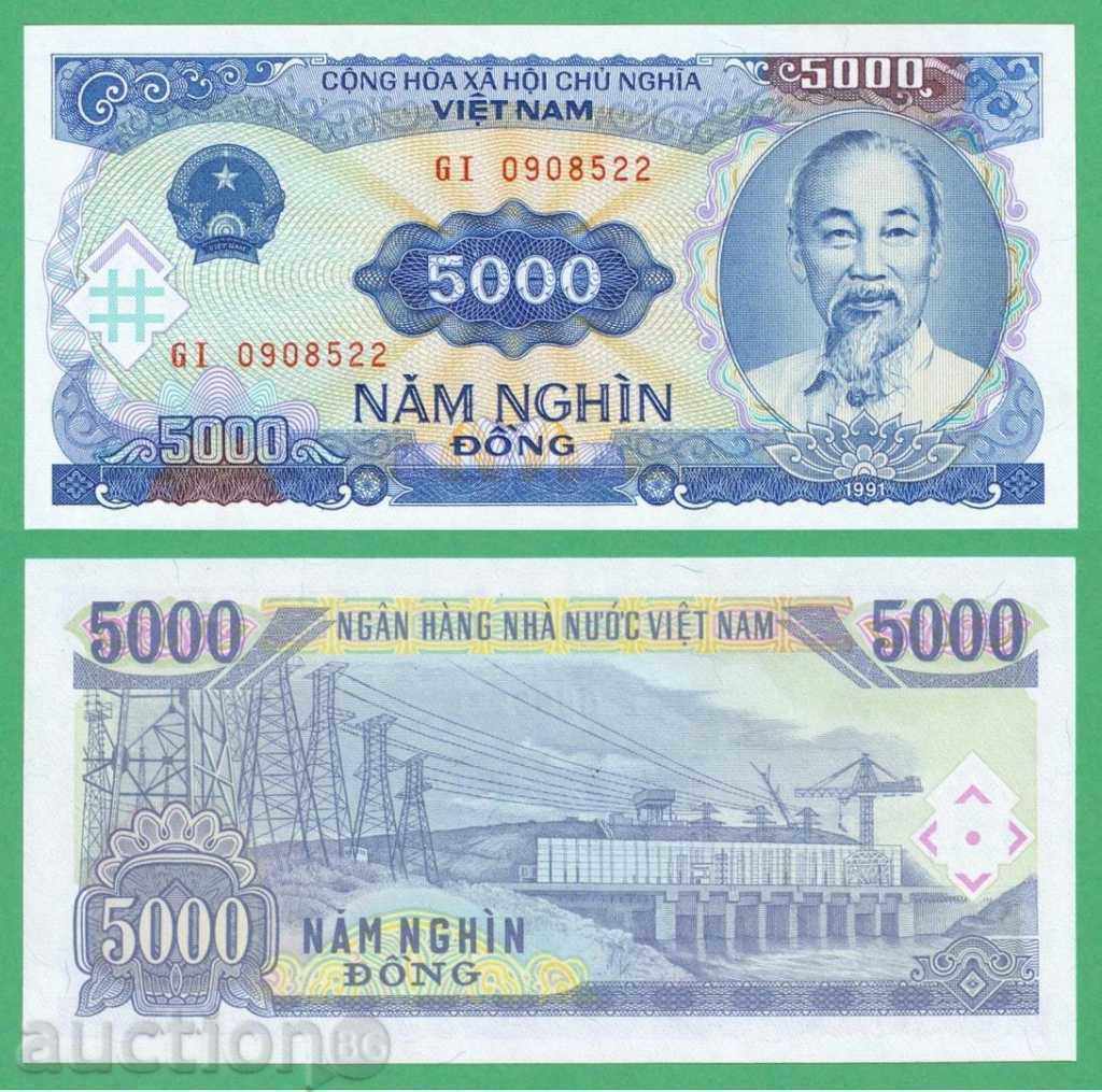(¯` '• .¸ VIETNAM 5000 dong 1991 UNC ¸. •' ´¯)