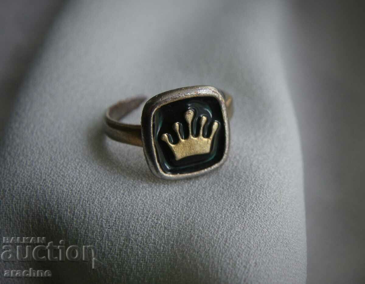 Old silver ring "Queen's crown", gold, gilding - 5