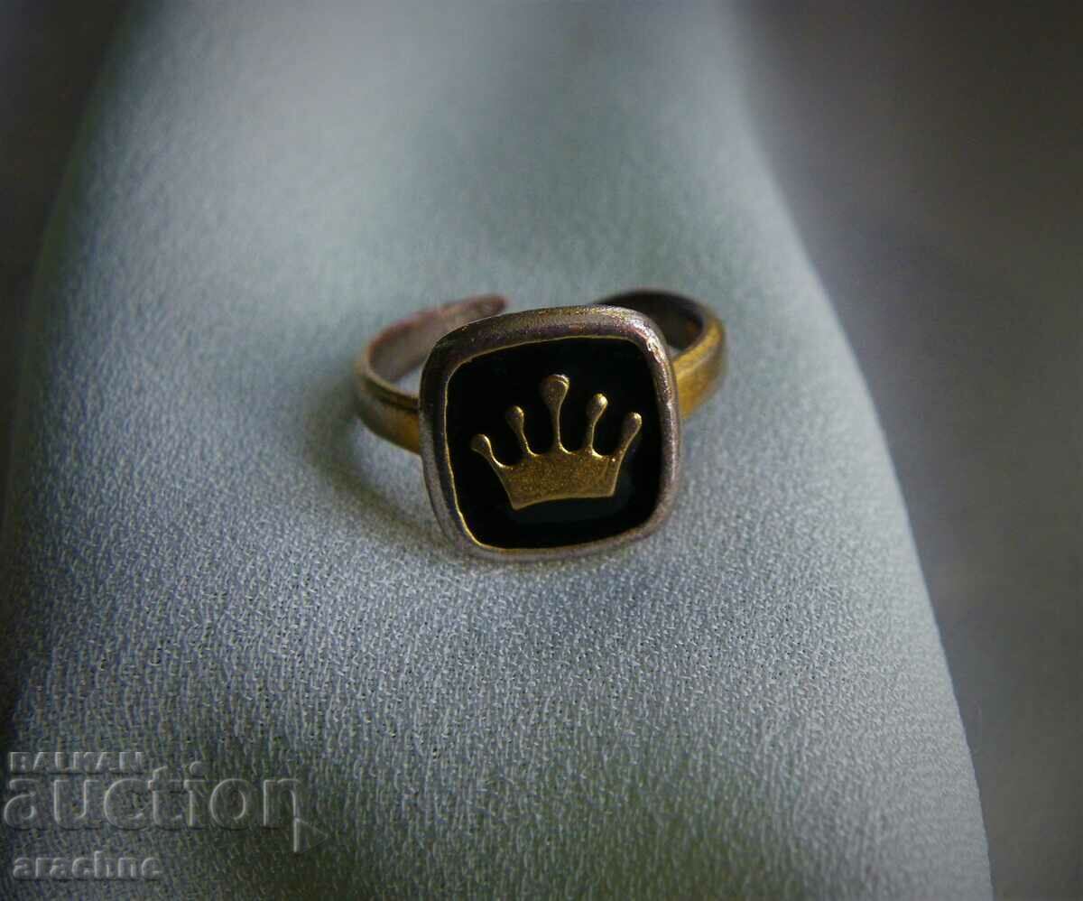 Old silver ring "Queen's crown", gold, gilding - 6