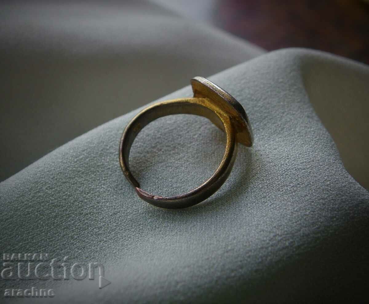Old silver ring "Queen's crown", gold, gilding - 7