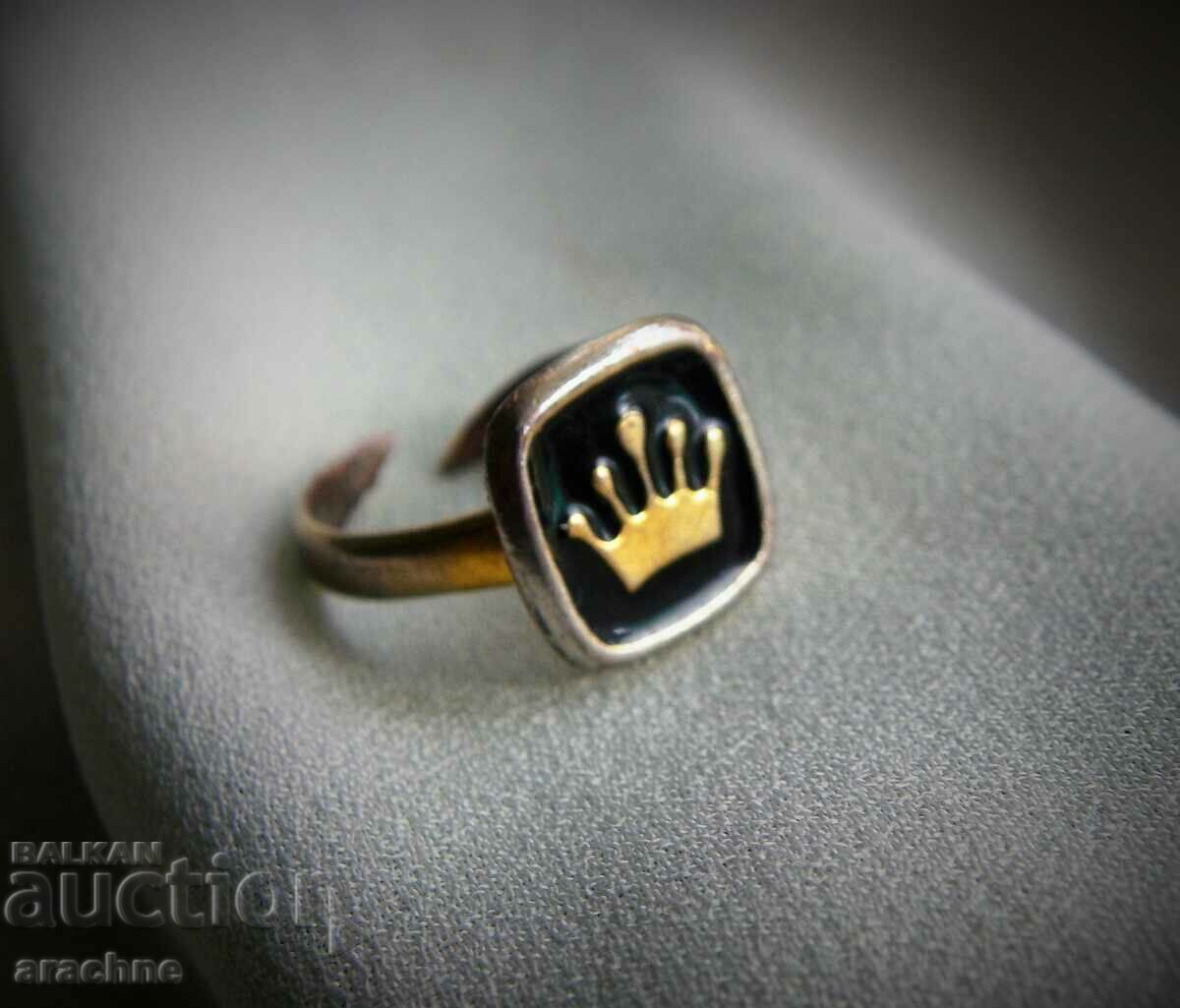 Стар сребърен пръстен "Корона на кралица", злато,позлата