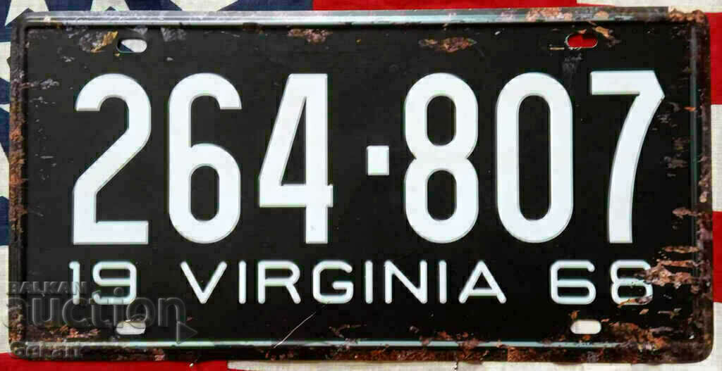 VIRGINIA 1968 Metal Plate