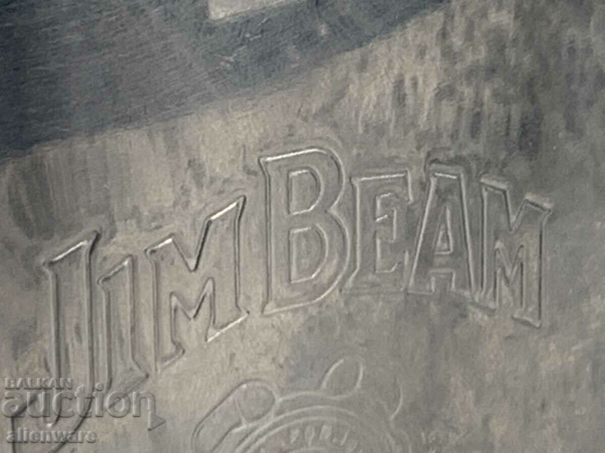 Auction Jim Beam metal alcohol bottle Auction Jim Beam metal alcohol bottle
