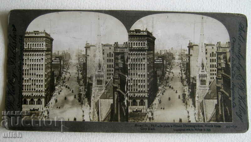 1908 Στερεοσκοπικό στερεοσκοπικό καρτ ποστάλ Broad street Philadelphia