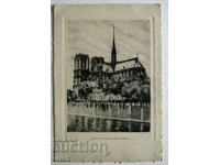 1950 офорт картичка Notre Dame графика суха игла