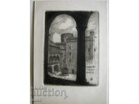 1950 etching card Jindrichuv hradec graphic drypoint
