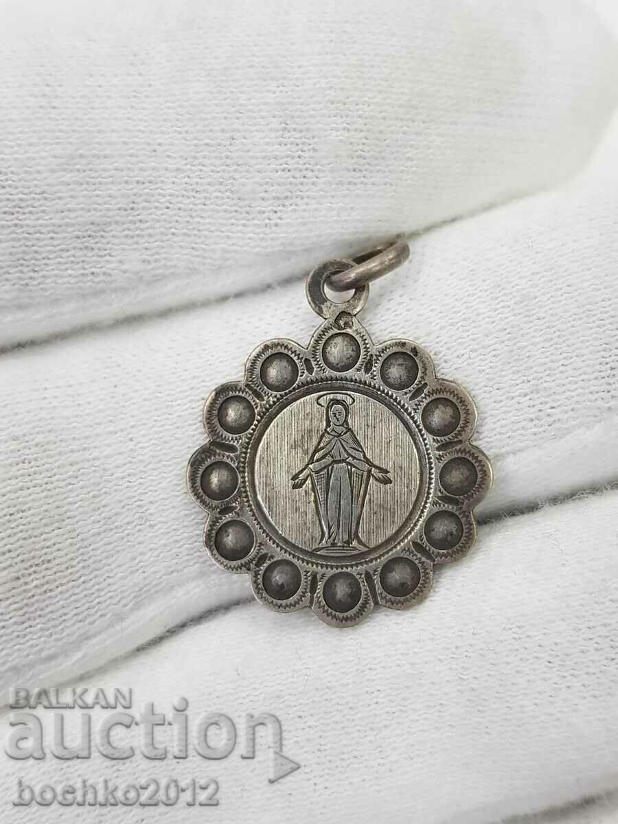 Стар сребърен медальон със светица 1899 г.