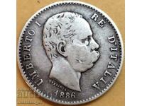 1 лира 1886 Италия Умберто I сребро