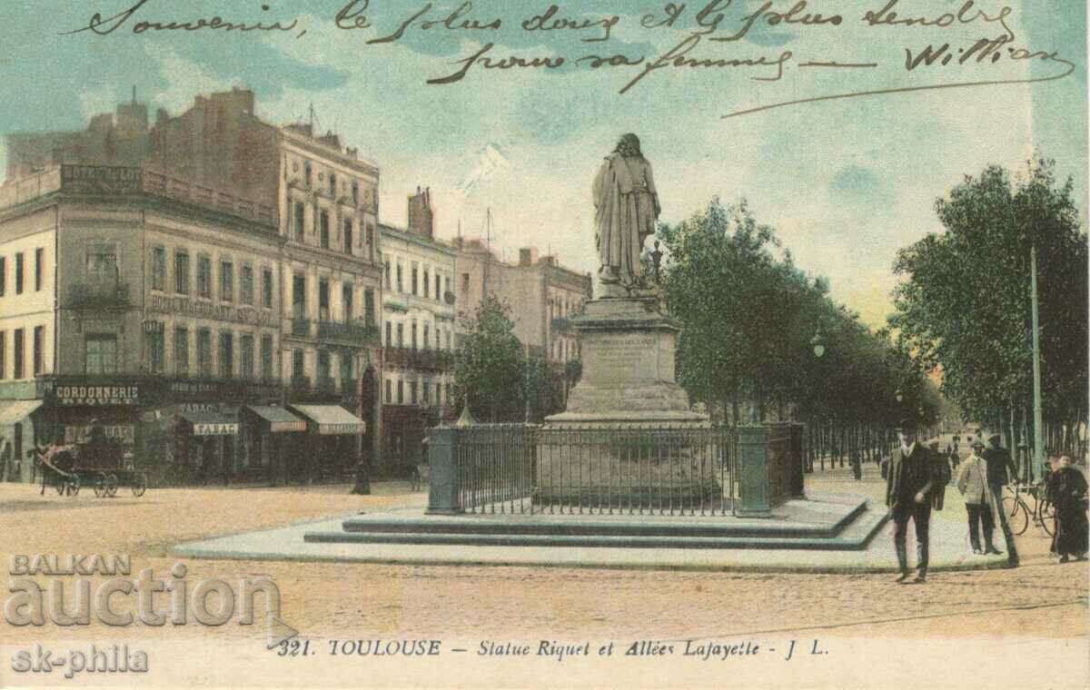 Carte poștală veche - Toulouse, Statuia lui Lafayette