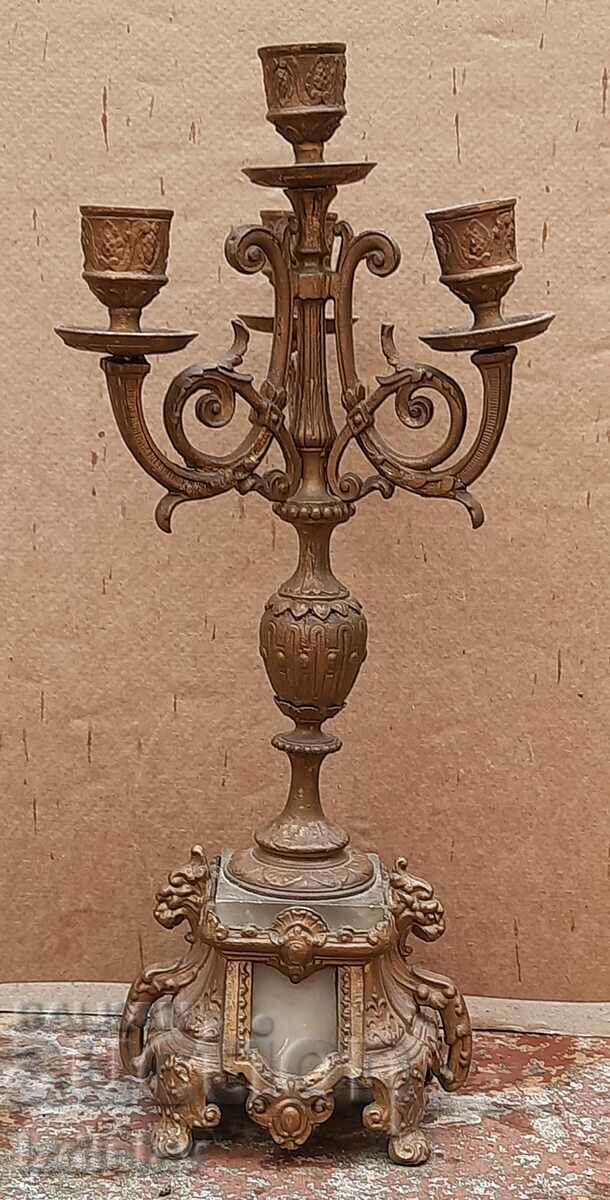 Antique bronze and alabaster candle holder. Antique bronze and alabaster candle holder.